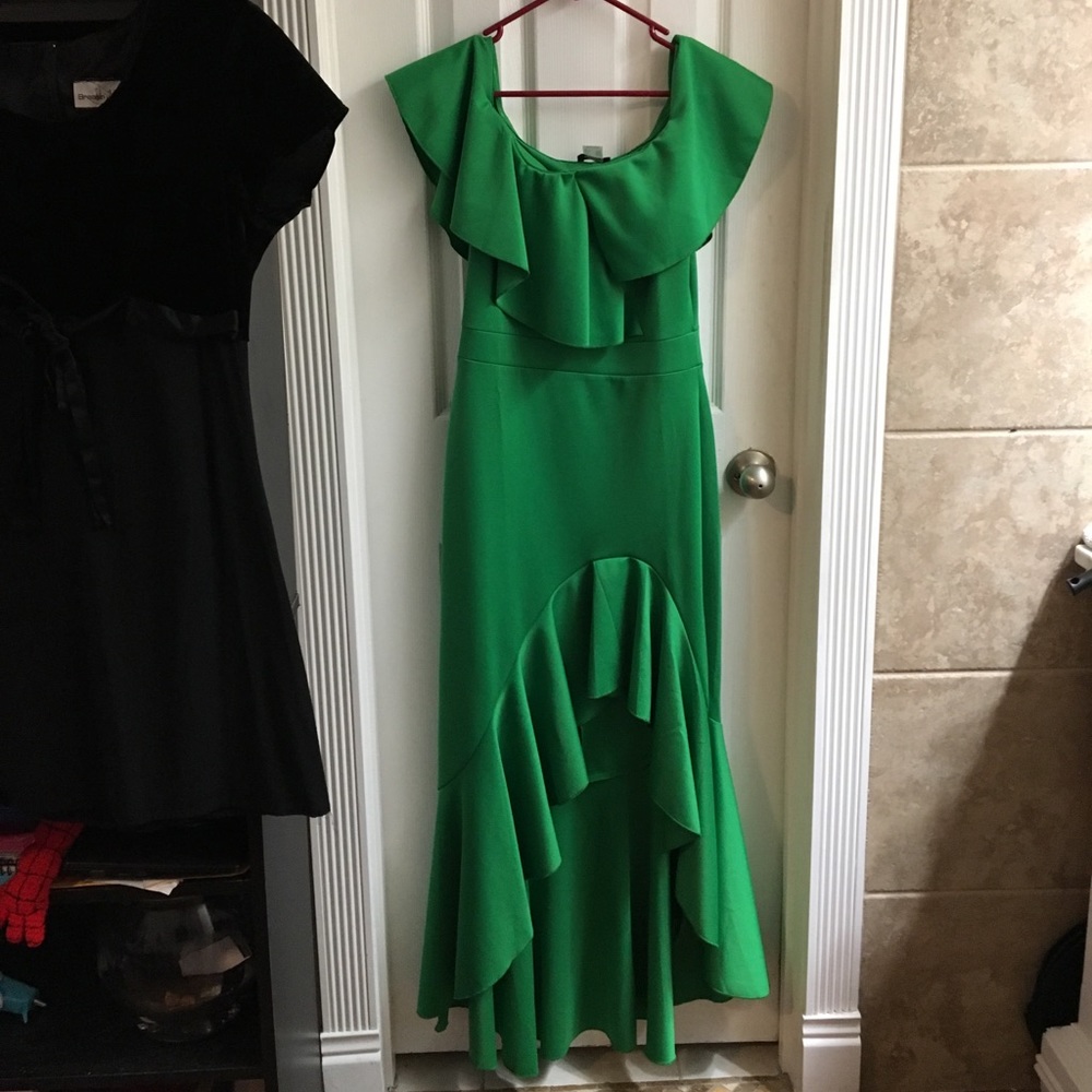 Venus Green Floor Length Ruffle Dress